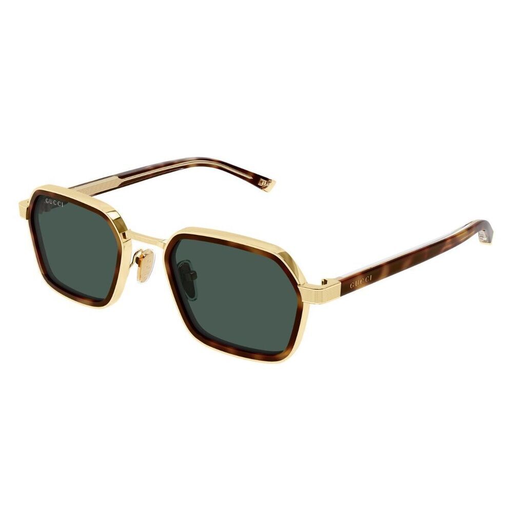 Gucci GG2074S Sunglasses Gold Havana Green Metal Square